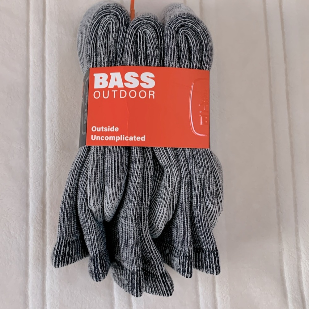 BASS Outdoor 3 Pack Men's Wool Blend Heavyweight Cushioned Casual Socks - Gray
